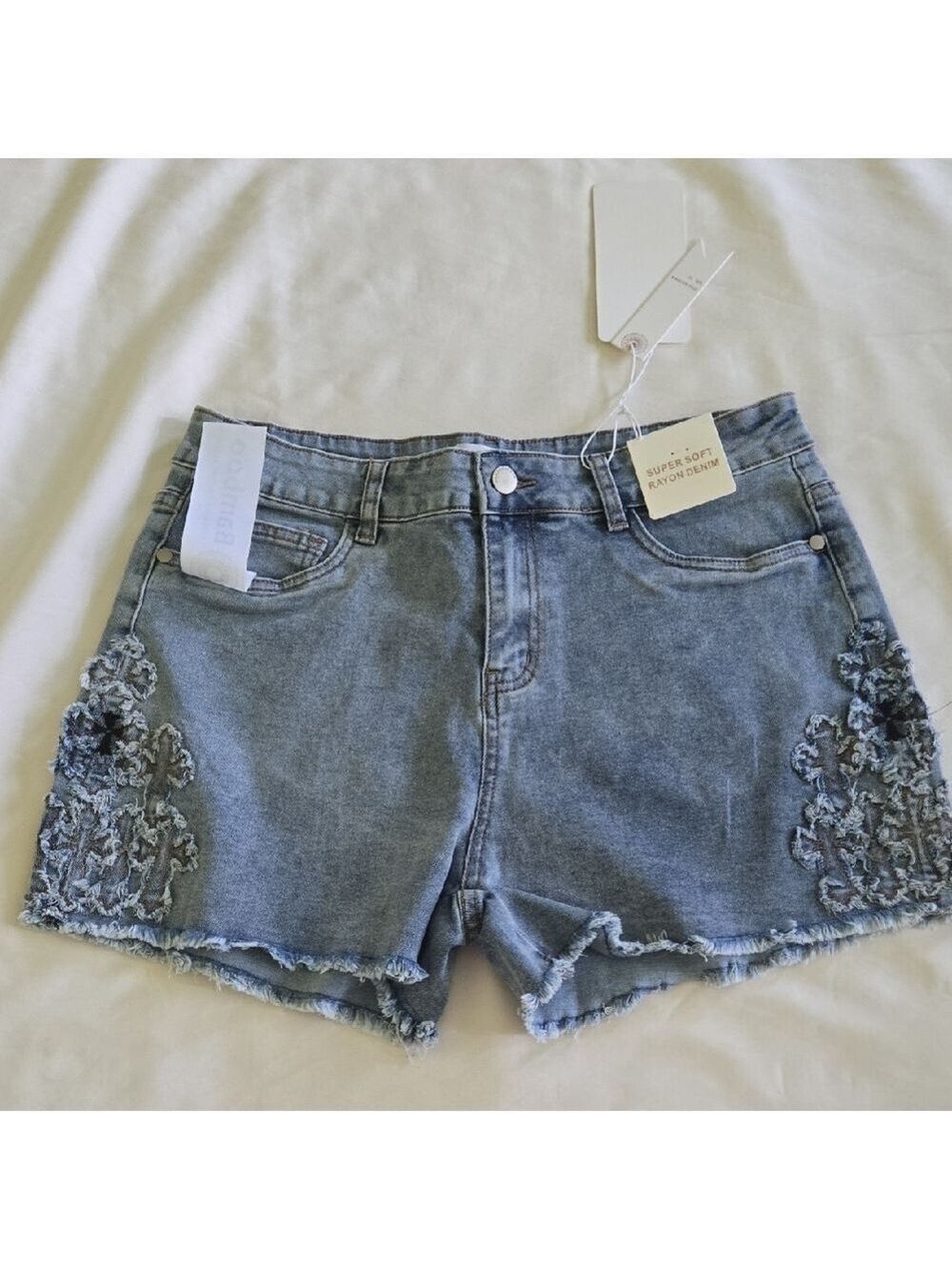 BAMBOO Light Blue Embroidered Denim Shorts